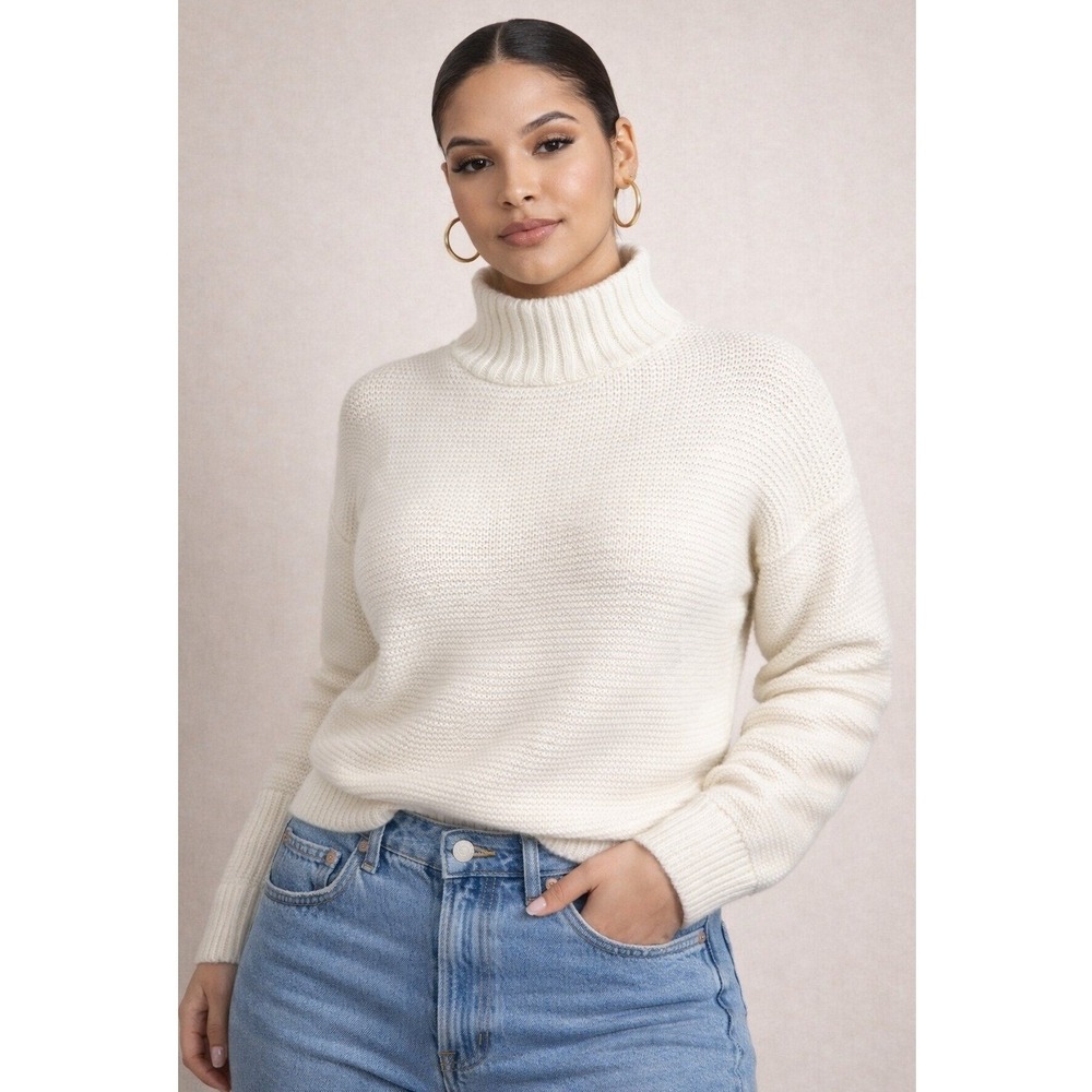 Nasty Gal Sweater Women Small Ivory Waffle Knit Mock Neck‎ Oversize Pullover
